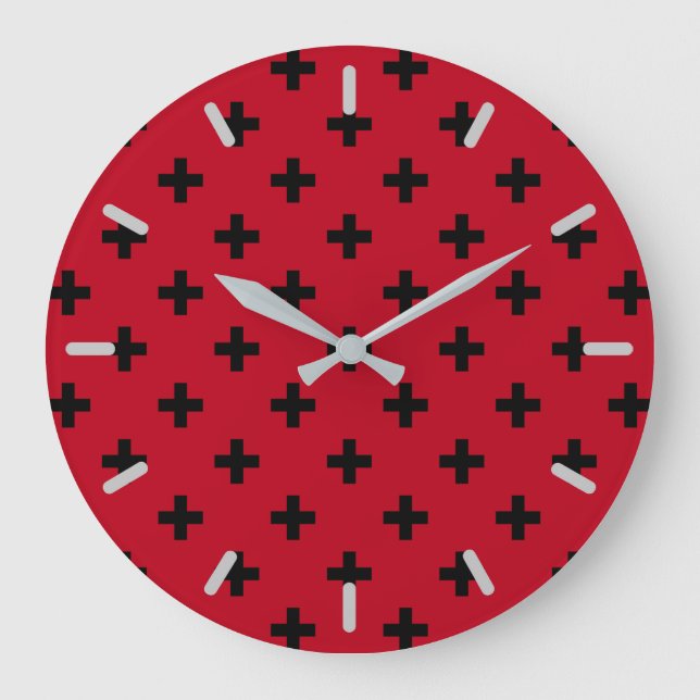 Black polka crosses on red large clock (Front)