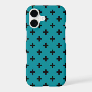 Black polka crosses on teal iPhone 17 case