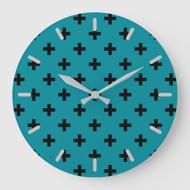 Black polka crosses on teal large clock (Front)