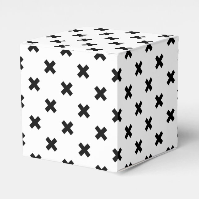 Black polka crosses on white favor boxes (Front Side)