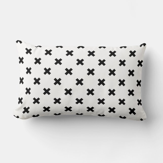 Black polka crosses on white lumbar pillow (Front)