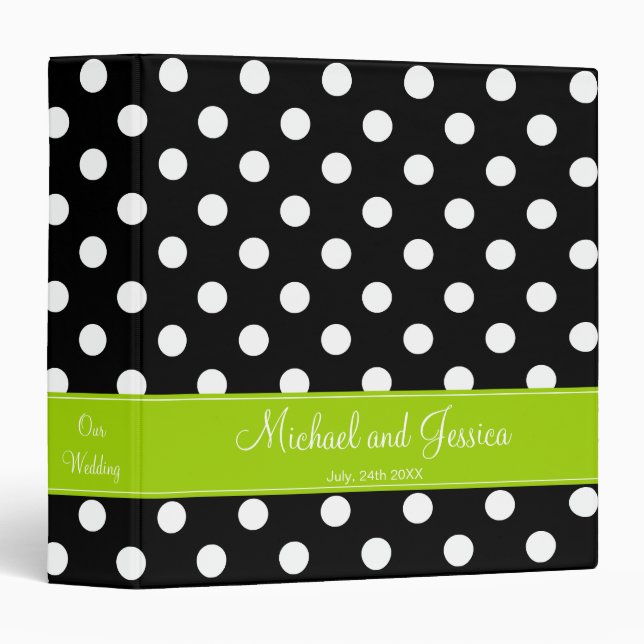 Black Polka Dot and Lime Personalized Wedding Binder (Front/Spine)