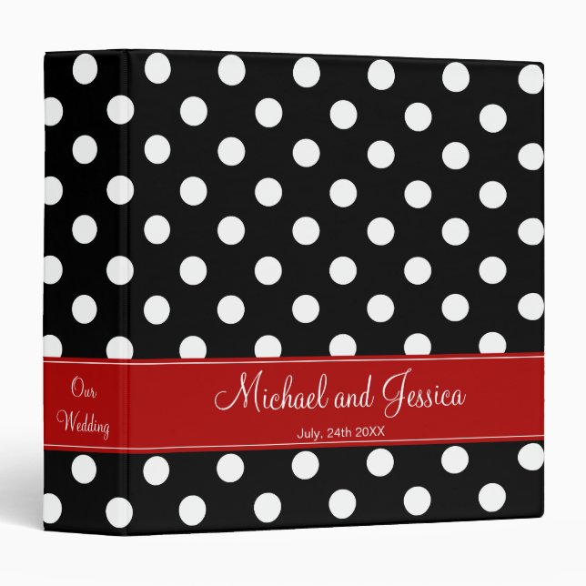 Black Polka Dot and Red Personalized Wedding Binder (Front/Spine)