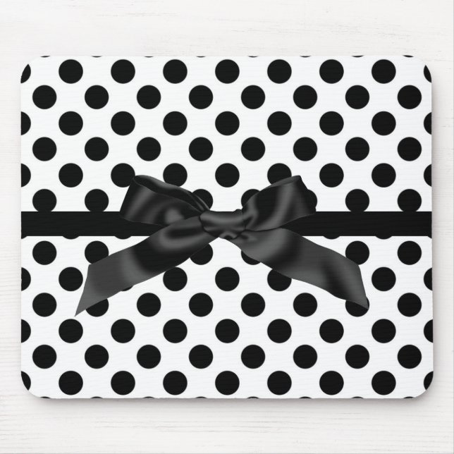 BLACK POLKA DOT BOW MOUSE PAD (Front)