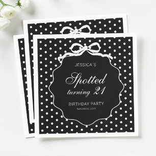 Black Polka Dot Bow Spotted Turning 21st Birthday Napkins
