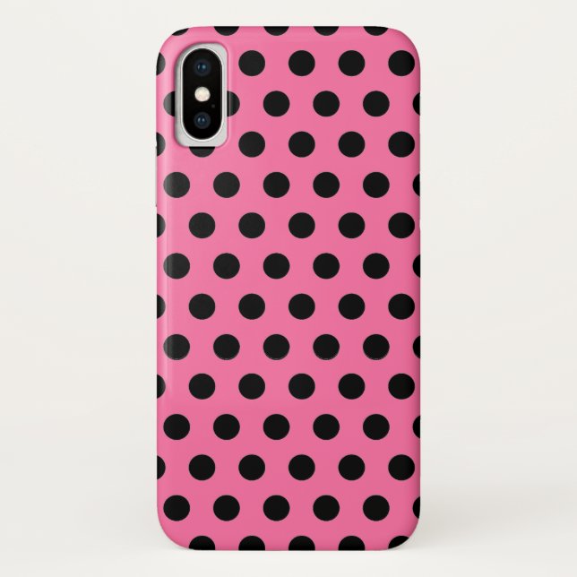 Black Polka Dot Elegant Pattern on Pink Case-Mate iPhone Case (Back)