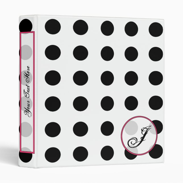 Black Polka Dot Fashion Monogram Binder (Front/Spine)