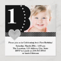 Black Polka Dot Girls Photo 1st Birthday Party