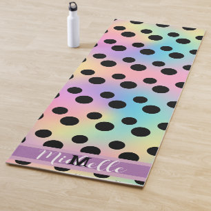 Black polka dot Gradient rainbow custom Monogram Yoga Mat