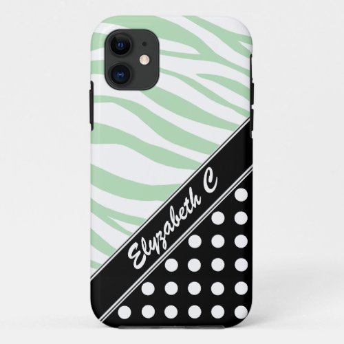 Black Polka Dot Green Zebra Print iPhone 5 Case