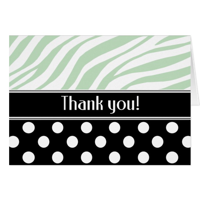 Black Polka Dot Green Zebra Print Thank You card