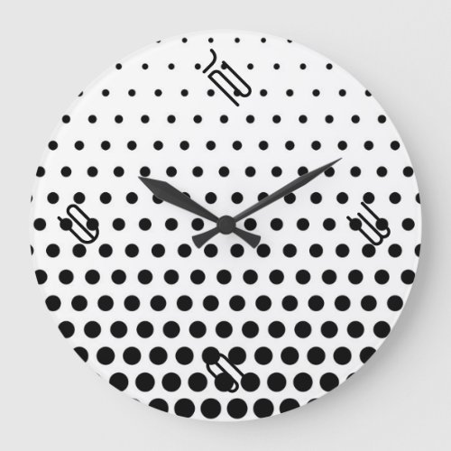 Black Polka Dot Modern White Large Clock