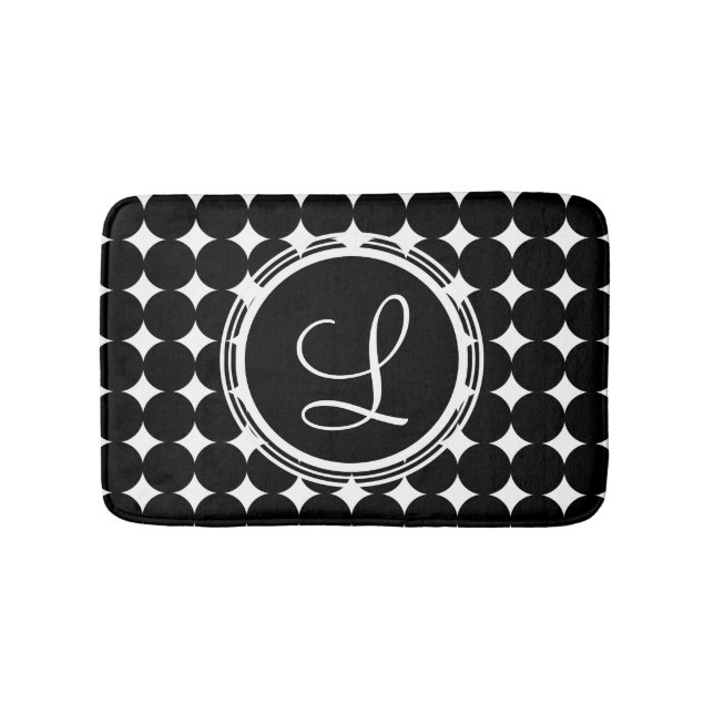 Black Polka Dot Monogram Bathroom Mat (Front)