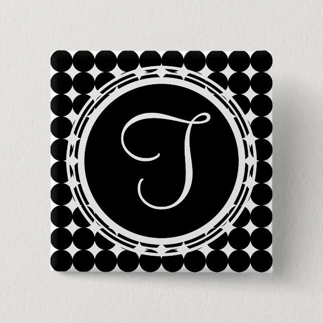 Black Polka Dot Monogram Button (Front)