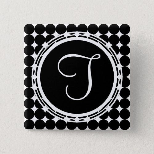 Black Polka Dot Monogram Button