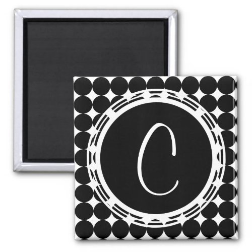 Black Polka Dot Monogram Magnet