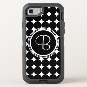 Black Polka Dot Monogram OtterBox Defender iPhone SE/8/7 Case