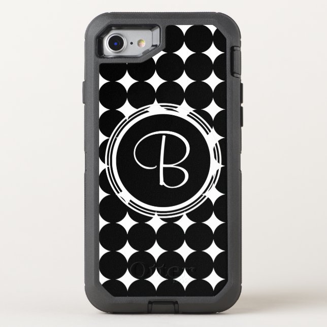Black Polka Dot Monogram Otterbox iPhone Case (Back)