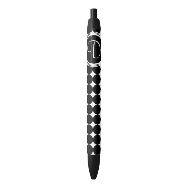 Black Polka Dot Monogram Pen (Front Vertical)