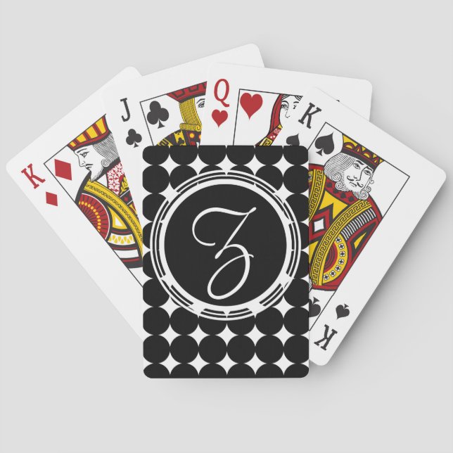 Black Polka Dot Monogram Poker Cards (Back)