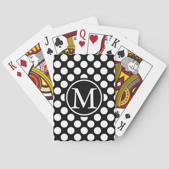 Black Polka Dot Monogram Poker Cards (Back)