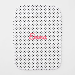 Black Polka Dot on White Baby Burp Cloth