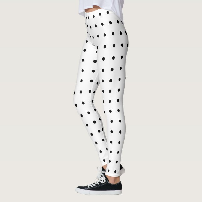 Black Polka Dot Pattern on White Leggings (Left)
