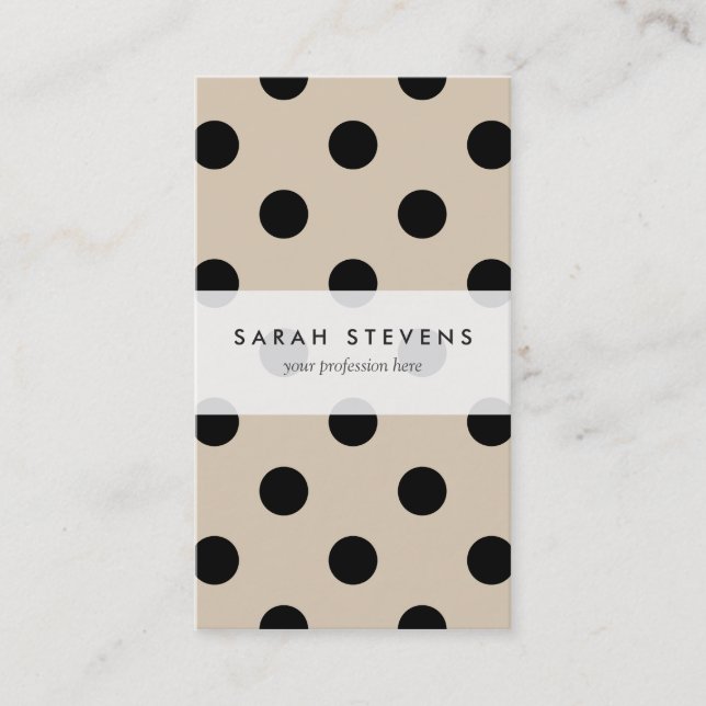 Black Polka Dot Pattern - Tan Business Card (Front)