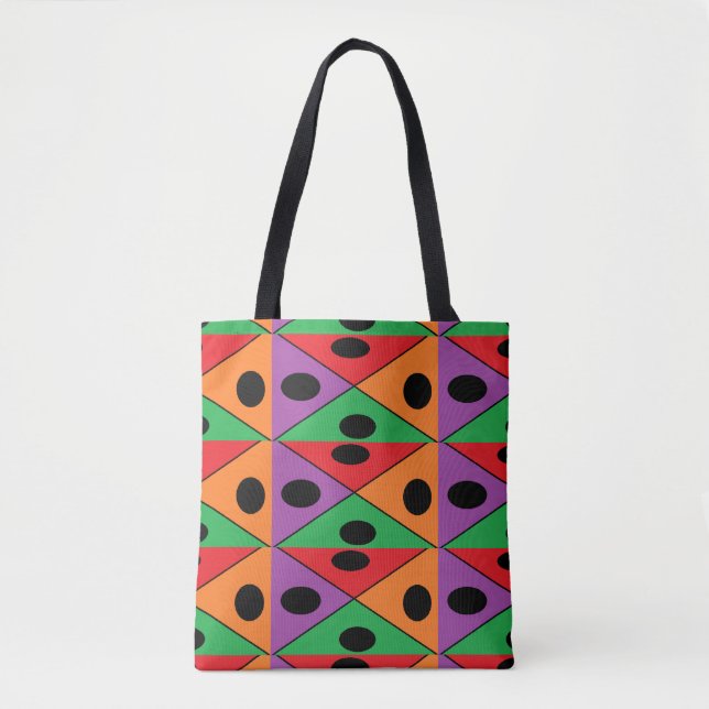 Black polka dot patterned tote bag (Front)