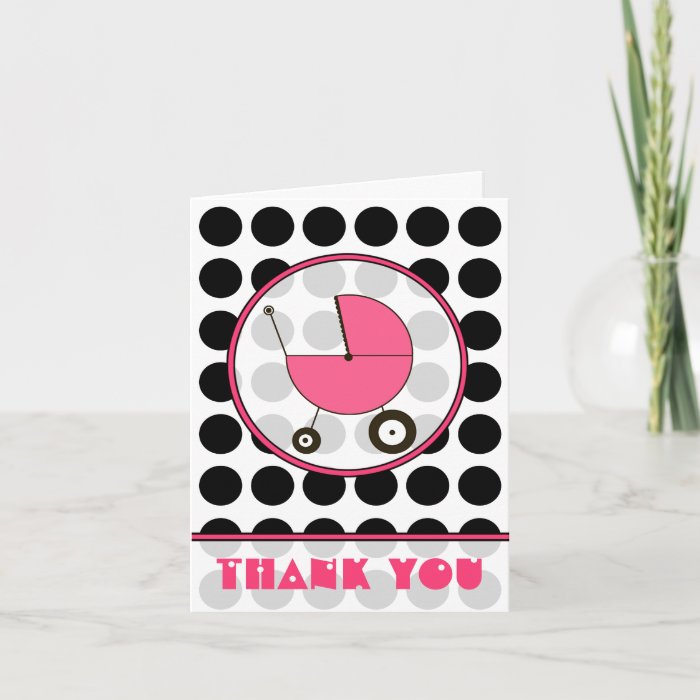 Black Polka Dot / Pink Baby Carriage Thank You by thepinkschoolhouse