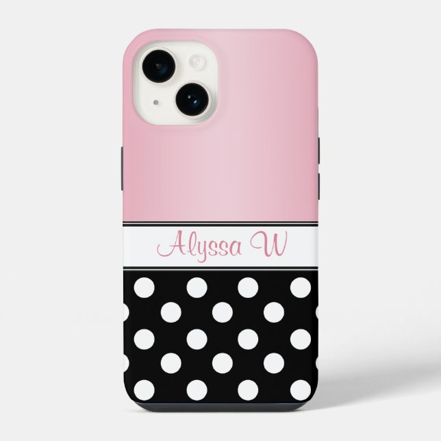 Black Polka Dot Pink Iphone Case (Back)