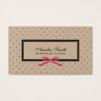 Black Polka Dot Pink Ribbon Social Media Kraft Business Card
