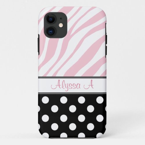 Black Polka Dot Pink Zebra Print iPhone 5 Case