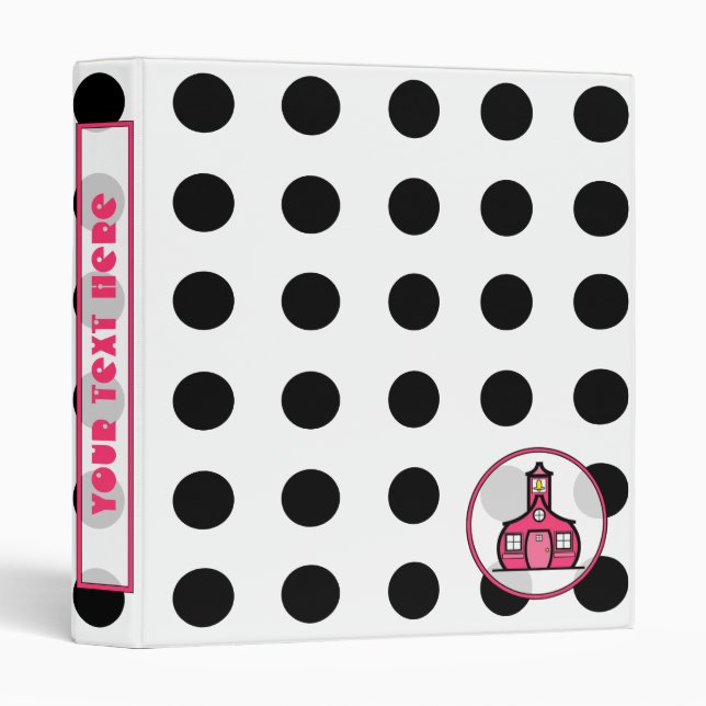 Black Polka Dot Pop Art Fashion Teacher Binder (Front/Spine)