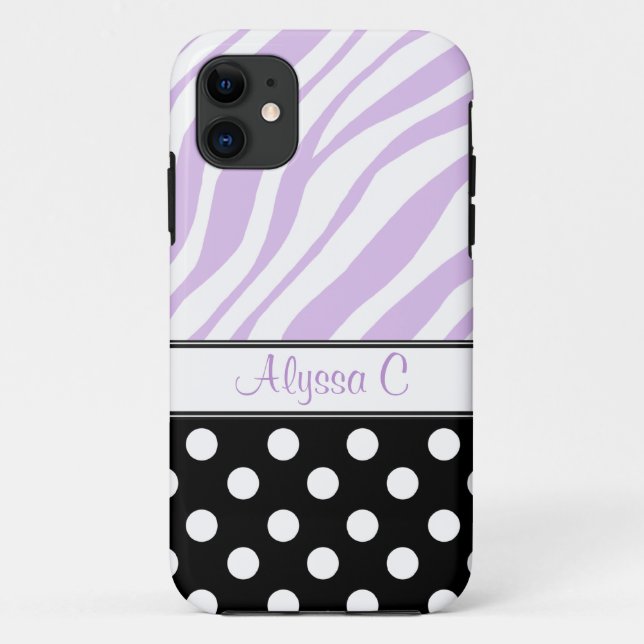 Black Polka Dot Purple Zebra Print iPhone 5 Case (Back)