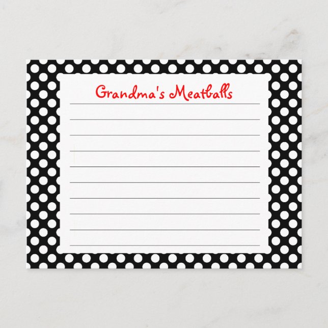 Black Polka Dot Recipe Card (Front)