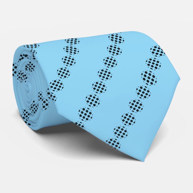 Black Polka Dot Screen Circles Pattern On Blue Neck Tie (Rolled)