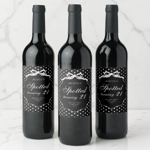 Black Polka Dot Spotted Turning 21 Birthday Party Wine Label