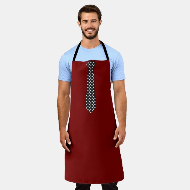 Black Polka Dot Tie Dk Red Novelty  Apron (Worn)