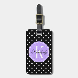 Black Polka Dot with Lilac Monogram Luggage Tag