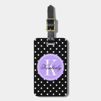 Black Polka Dot with Lilac Monogram Luggage Tag