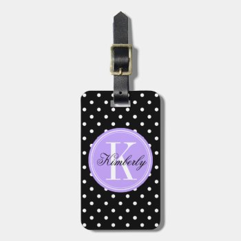 Black Polka Dot With Lilac Monogram Luggage Tag by OrganicSaturation at Zazzle