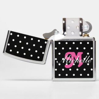 Black Polka Dot with Pink Monogram Zippo Lighter