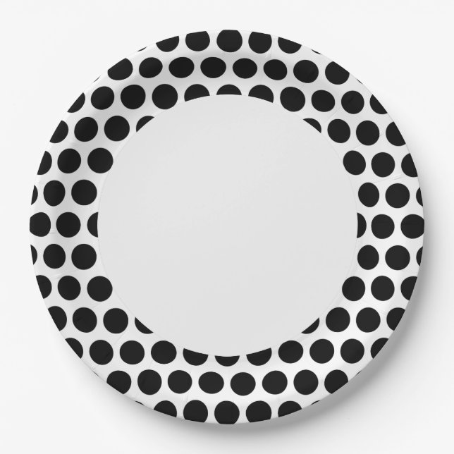 Black Polka Dot with White Circle Paper Plates (Front)