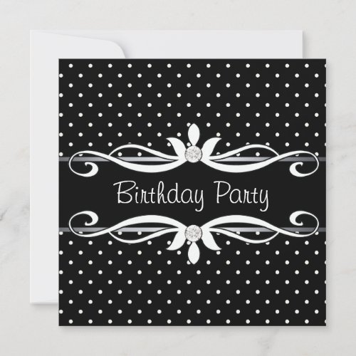 Black Polka Dot Womans Birthday Party Invitations