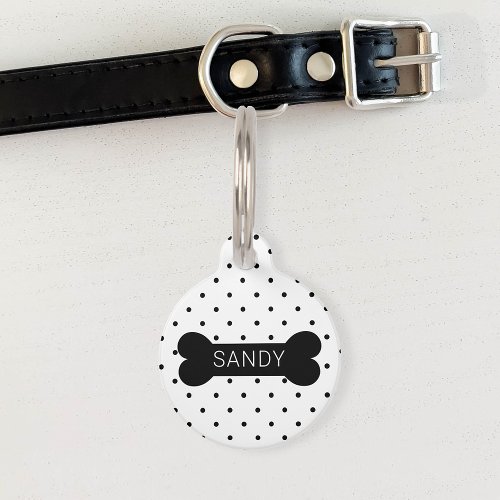 Black Polka Dots And Dog Bone  Custom Pet Info Pet ID Tag