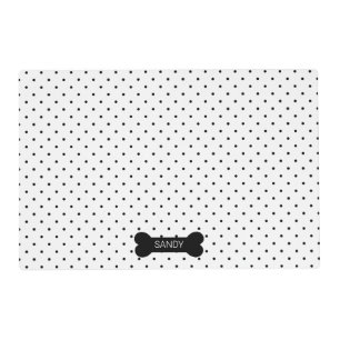 Black Polka Dots And Dog Bone With Custom Name Placemat