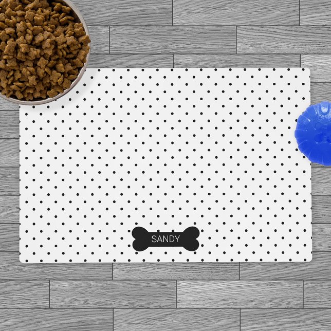 Black Polka Dots And Dog Bone With Custom Name Placemat (Creator Uploaded)