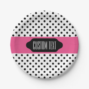 Black polka dots and pink stripe custom plates