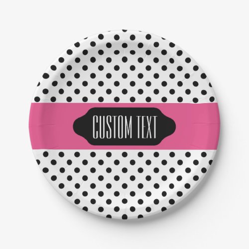 Black polka dots and pink stripe custom plates